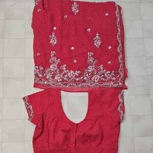 Pink Embellished Saree/Sari W/blouse